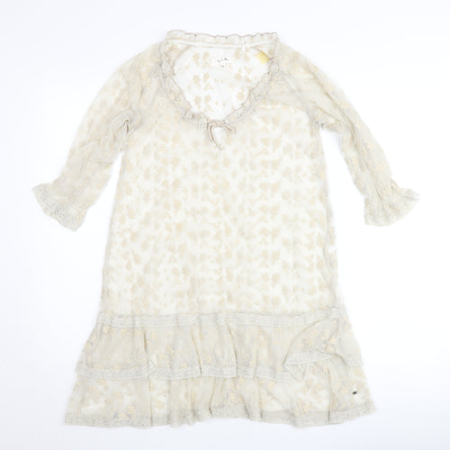 by Ti Mo Women's Beige Floral Lace Knee Length A-Line Dress XS