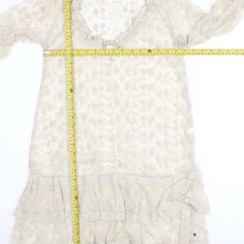 by Ti Mo Women's Beige Floral Lace Knee Length A-Line Dress XS