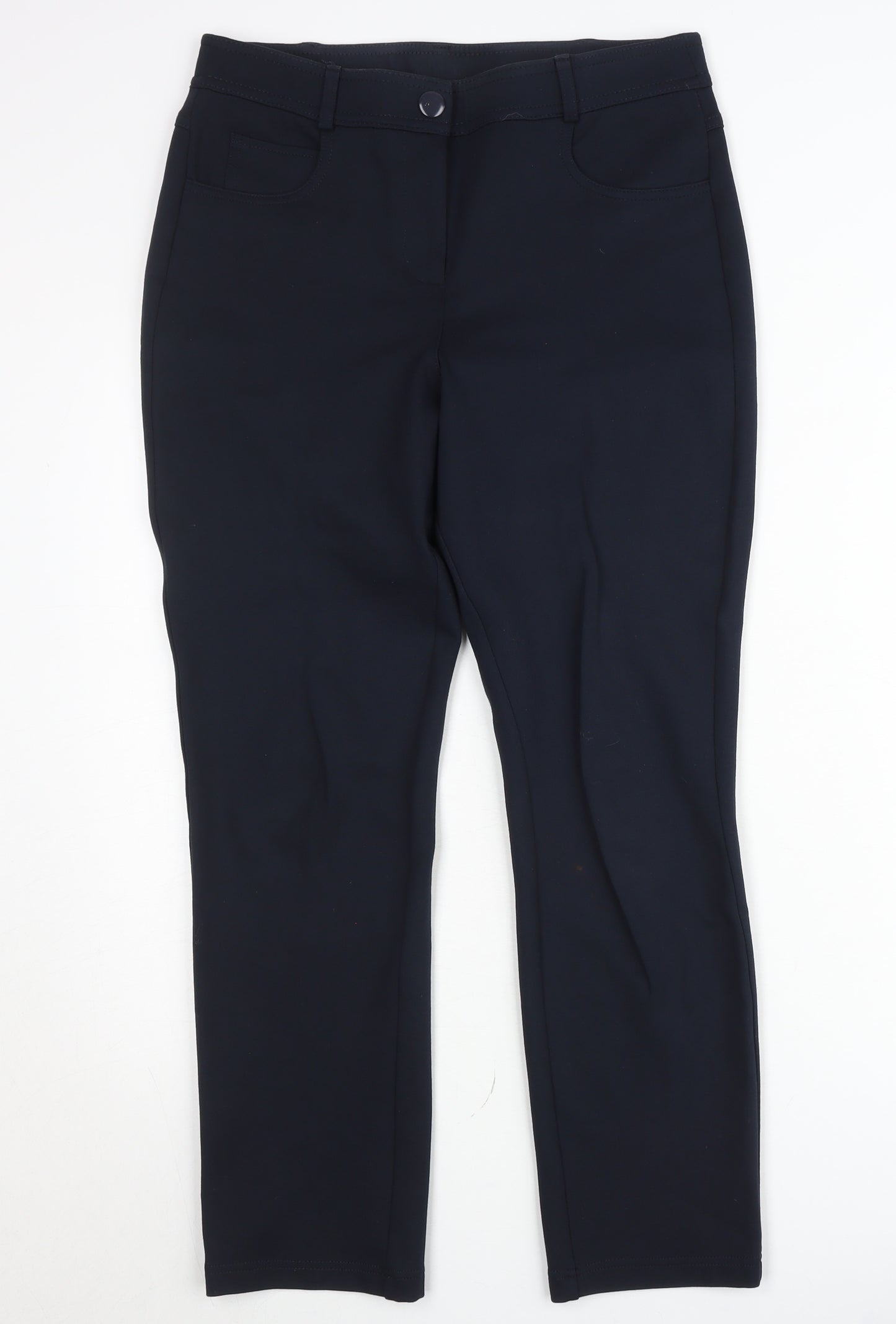 Dunnes Womens Navy Size 12 Straight Leg Stretch Work Trousers