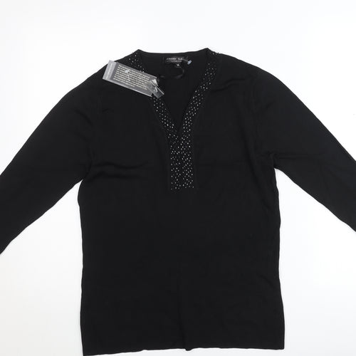 Frank Saul Women’s Black Beaded Tunic Top Medium 3/4 Sleeve