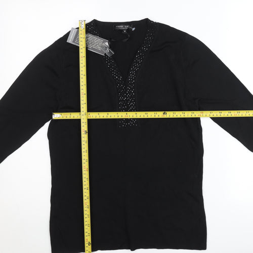 Frank Saul Women’s Black Beaded Tunic Top Medium 3/4 Sleeve