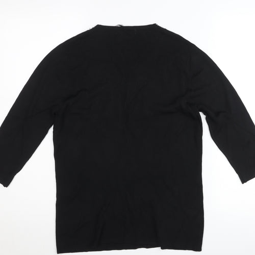 Frank Saul Women’s Black Beaded Tunic Top Medium 3/4 Sleeve