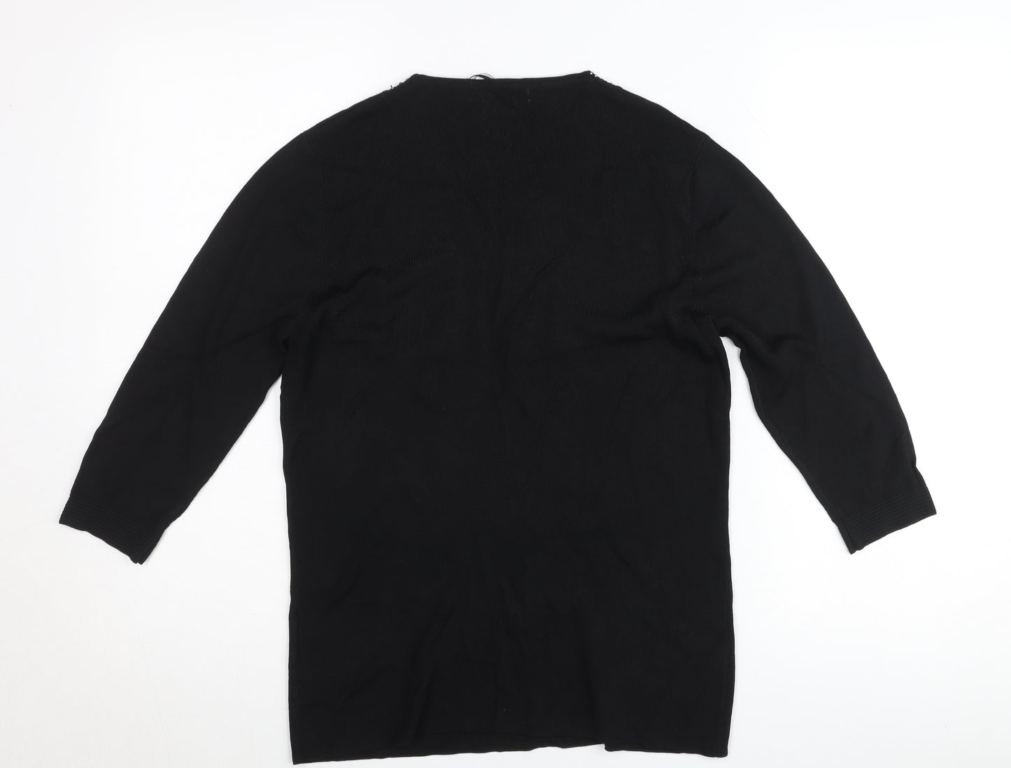 Frank Saul Women’s Black Beaded Tunic Top Medium 3/4 Sleeve