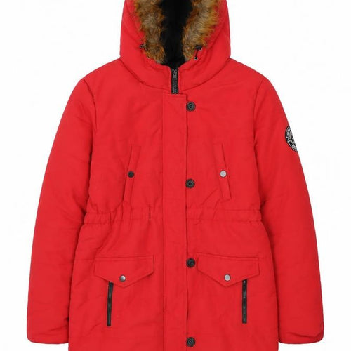 Boohoo Women’s Red Faux Fur Hooded Parka Coat Size 10