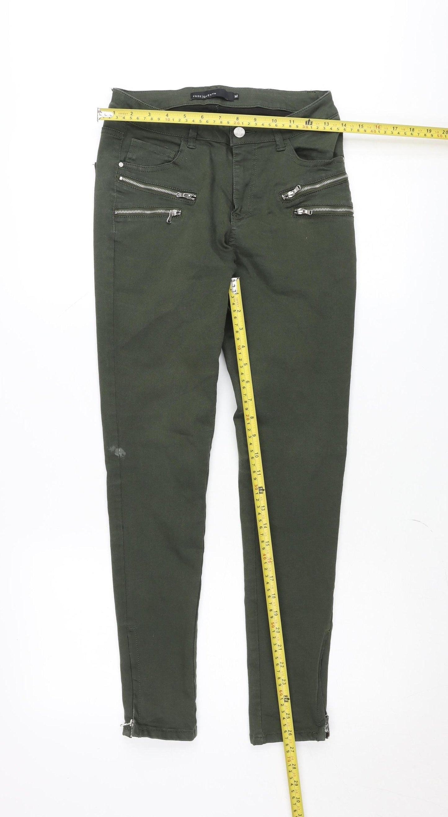 Freequent Women's Green Skinny Zip Jeggings Size M
