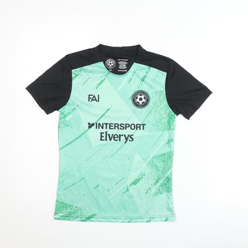 Football Camp FAI Boys Green Black Short Sleeve T-Shirt Size YS Polyester Sportswear