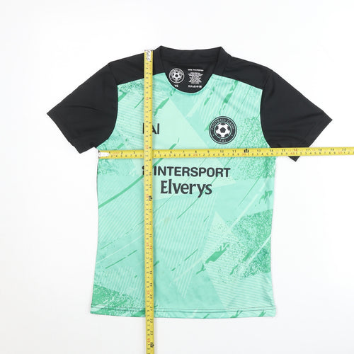 Football Camp FAI Boys Green Black Short Sleeve T-Shirt Size YS Polyester Sportswear