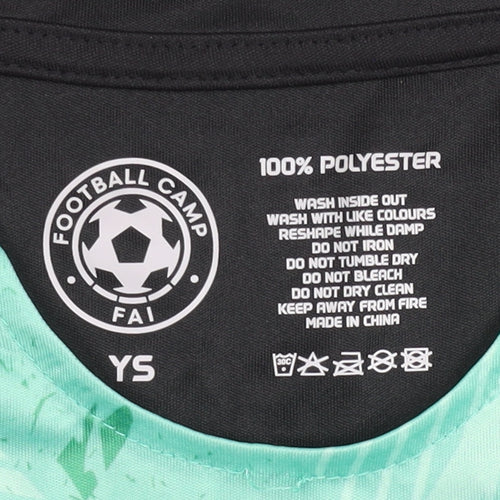 Football Camp FAI Boys Green Black Short Sleeve T-Shirt Size YS Polyester Sportswear