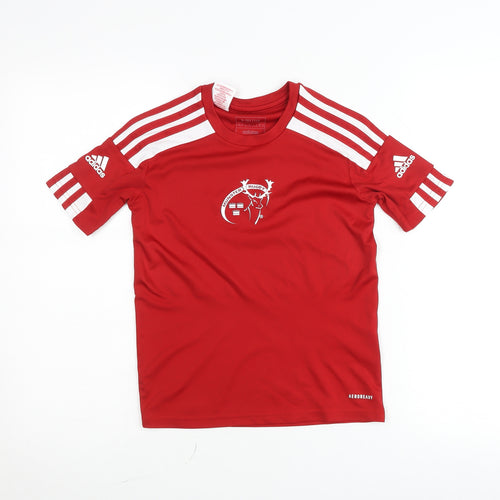 Adidas Boys Red 9-10 Years Rugby Aeroready Short Sleeve Sports T-Shirt