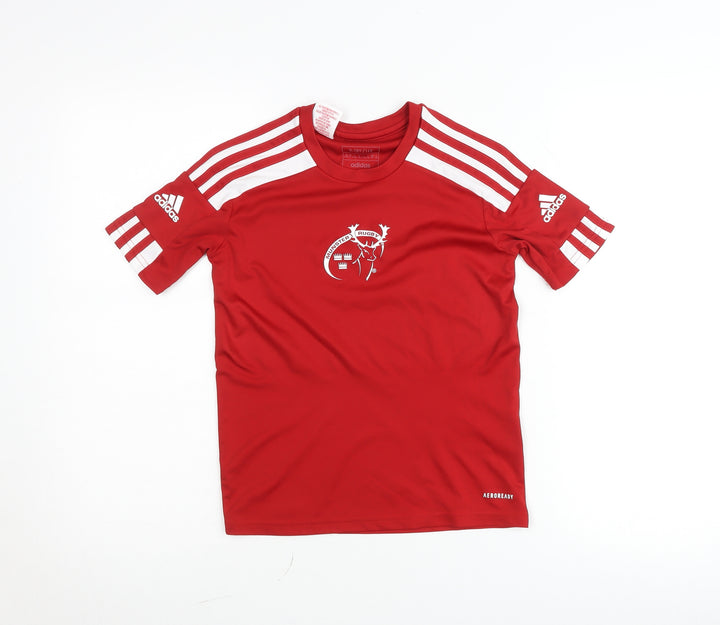 Adidas Boys Red 9-10 Years Rugby Aeroready Short Sleeve Sports T-Shirt