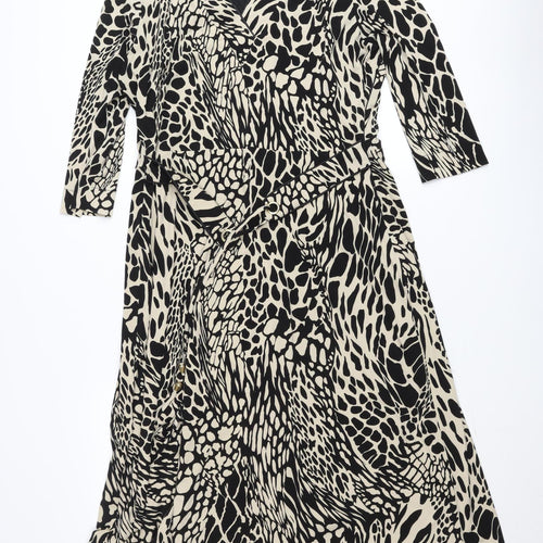 Viyella Womens Black Animal Print Wrap Dress Size 18
