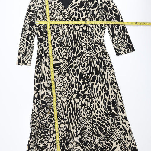 Viyella Womens Black Animal Print Wrap Dress Size 18