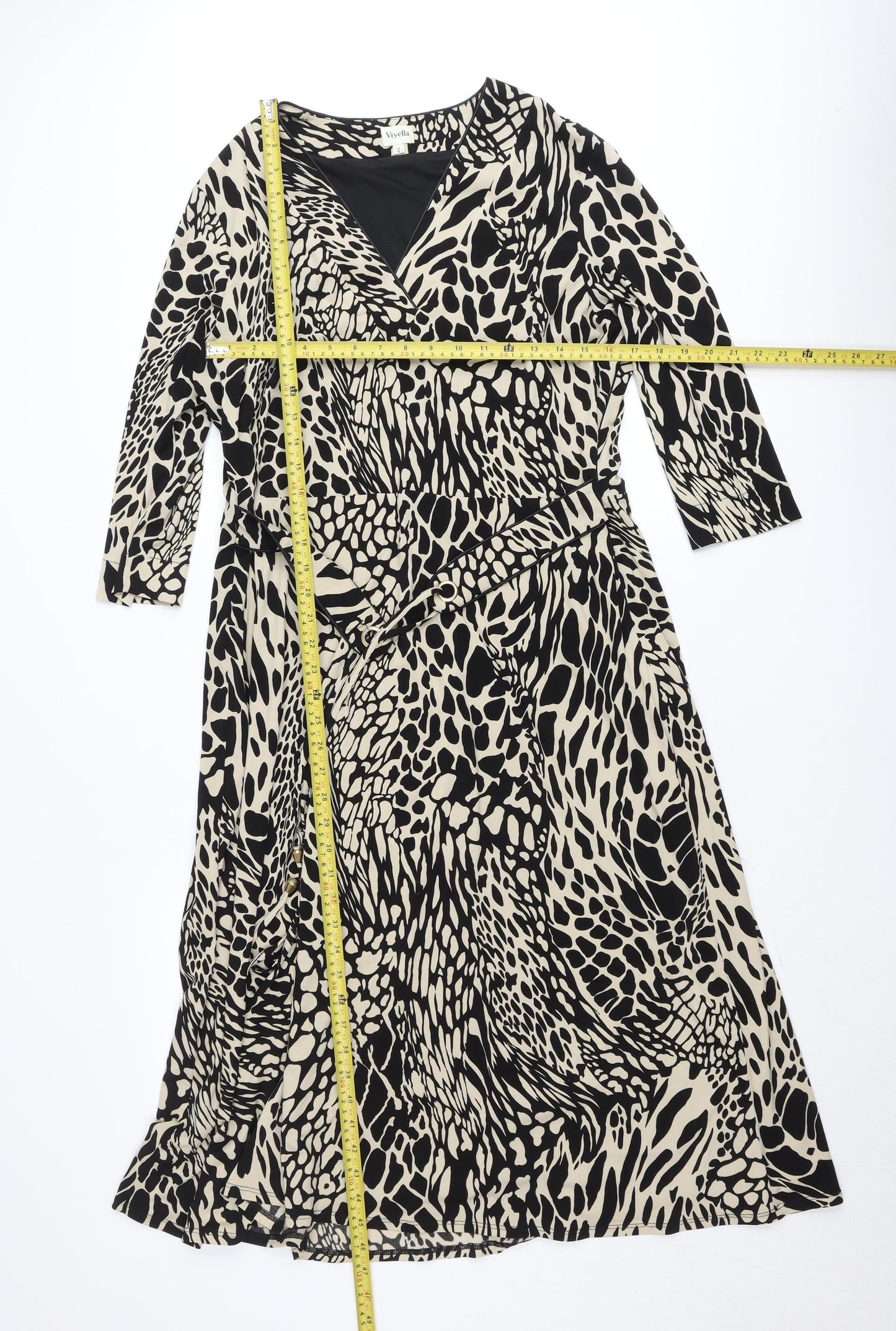 Viyella Womens Black Animal Print Wrap Dress Size 18