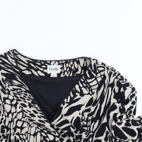 Viyella Womens Black Animal Print Wrap Dress Size 18