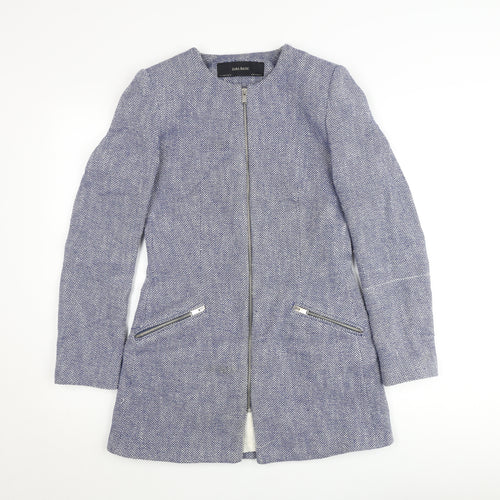Zara Basic Women's Blue Mid-Length Zip Tweed Jacket Size S