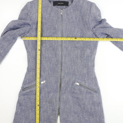 Zara Basic Women's Blue Mid-Length Zip Tweed Jacket Size S