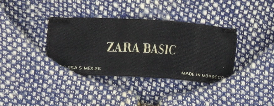 Zara Basic Women's Blue Mid-Length Zip Tweed Jacket Size S