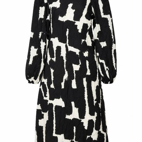 New Look Women’s Black & White Geometric Midi Dress Size 8 Long Sleeve High Neck