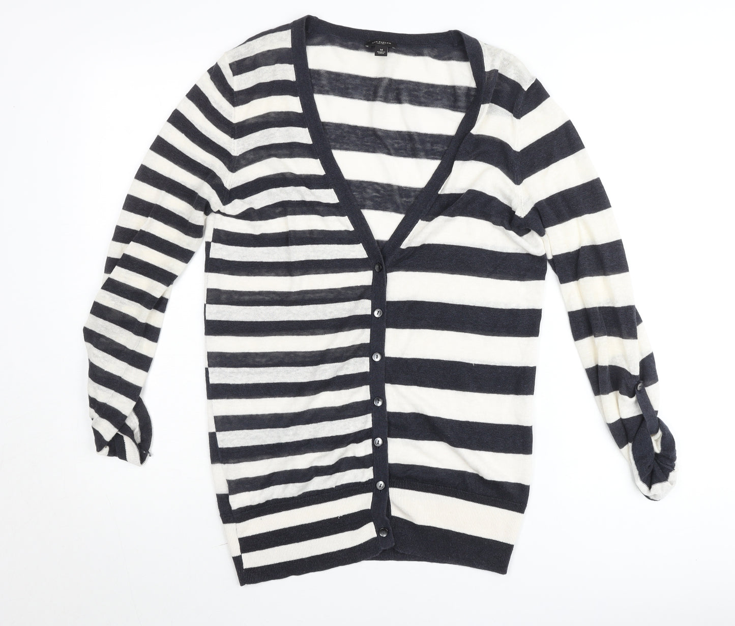 Ann Taylor Women’s Black White Stripe V-Neck Cardigan M