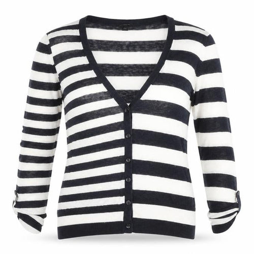 Ann Taylor Women’s Black White Stripe V-Neck Cardigan M