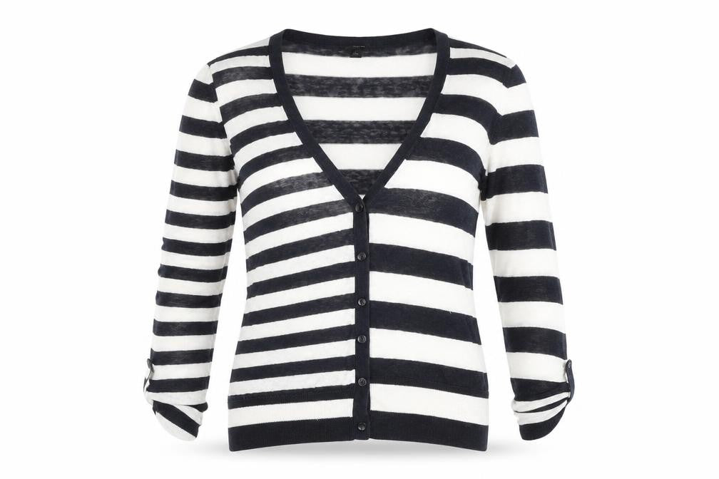 Ann Taylor Women’s Black White Stripe V-Neck Cardigan M