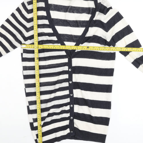 Ann Taylor Women’s Black White Stripe V-Neck Cardigan M