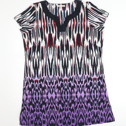 Epilogue Women's Multicoloured Tunic Blouse Size 16 Short Sleeve V-Neck