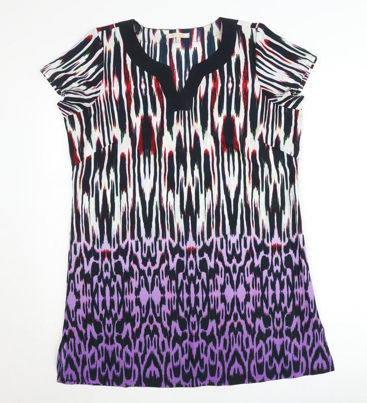 Epilogue Women's Multicoloured Tunic Blouse Size 16 Short Sleeve V-Neck