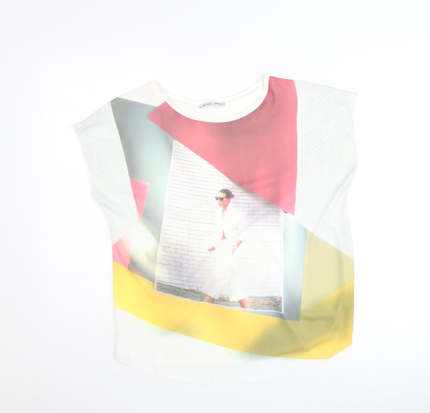 Zara Women Multicoloured Crew Neck Colourblock T-Shirt M