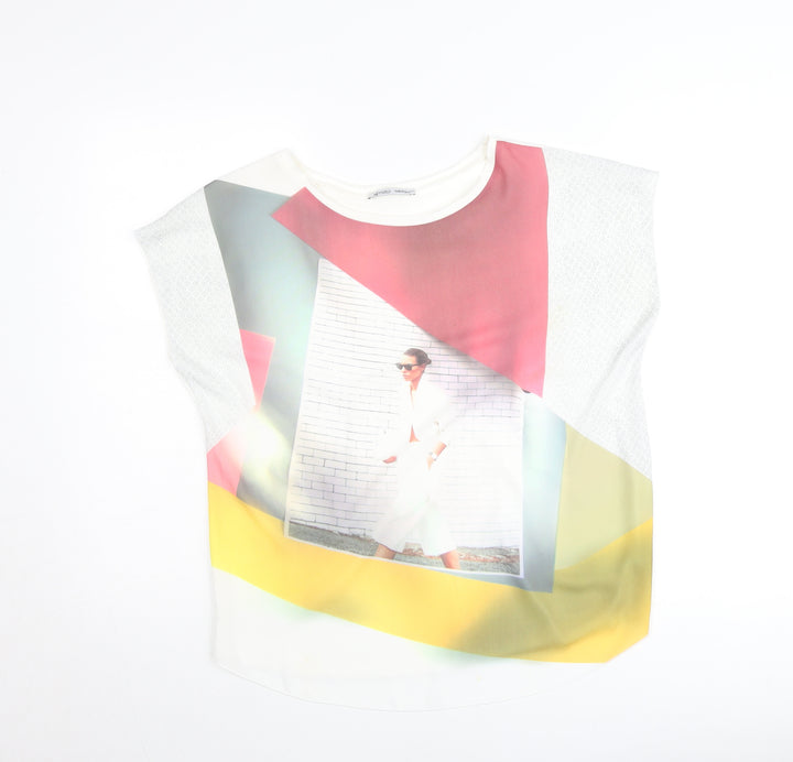 Zara Women Multicoloured Crew Neck Colourblock T-Shirt M