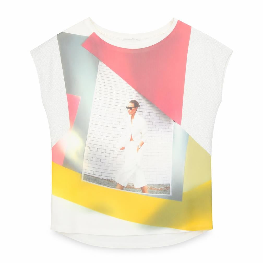Zara Women Multicoloured Crew Neck Colourblock T-Shirt M