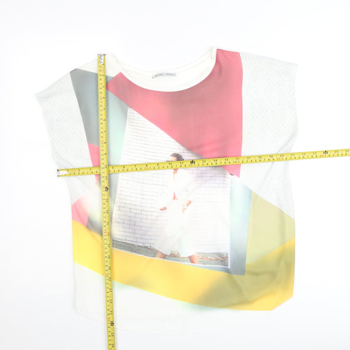 Zara Women Multicoloured Crew Neck Colourblock T-Shirt M