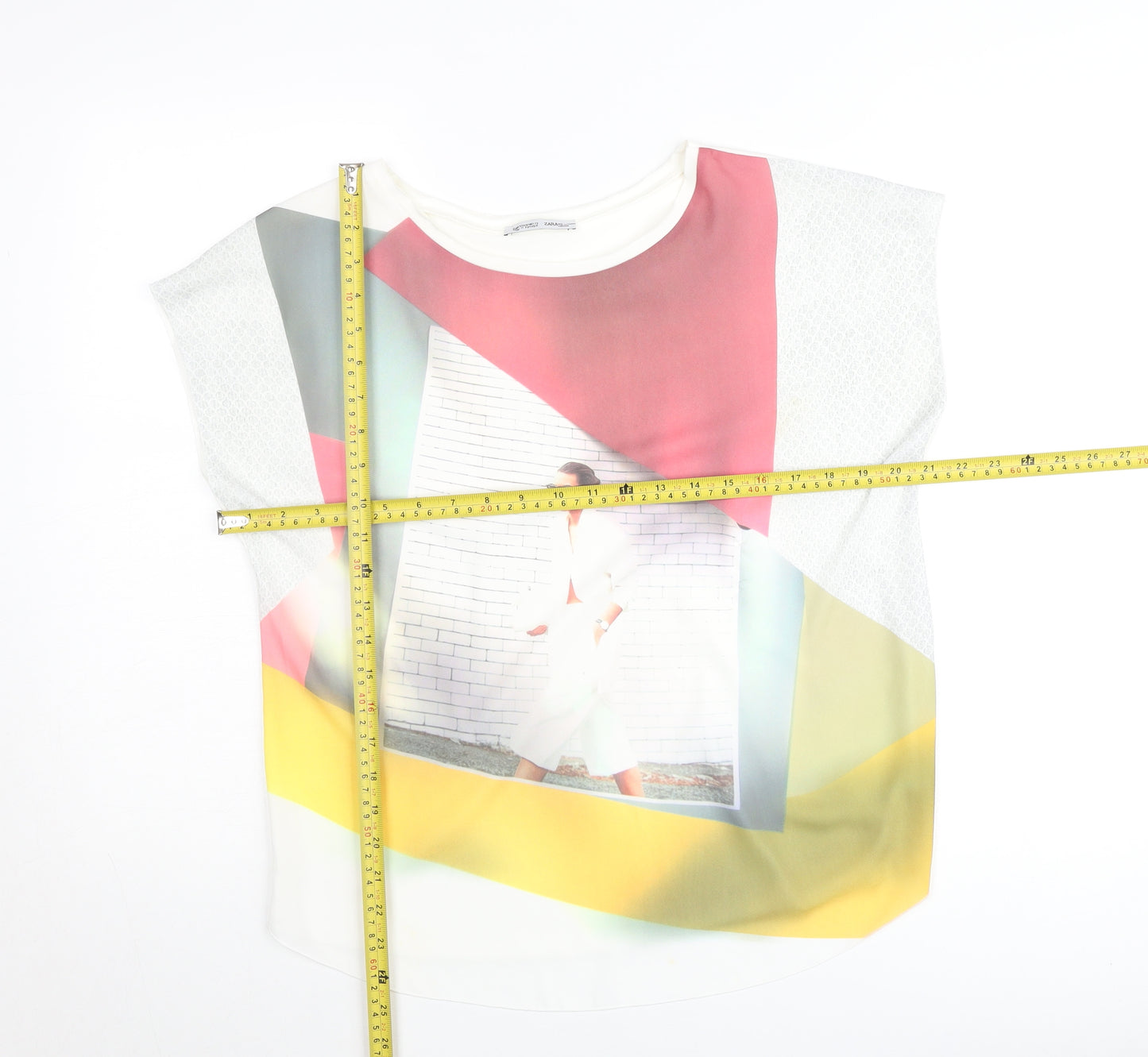 Zara Women Multicoloured Crew Neck Colourblock T-Shirt M