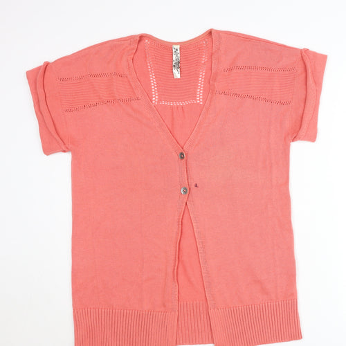 Paco Knits Women Pink Short Sleeve V-Neck Cardigan Size S