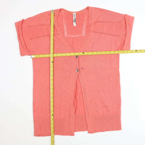 Paco Knits Women Pink Short Sleeve V-Neck Cardigan Size S