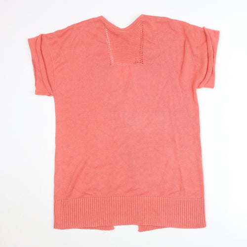 Paco Knits Women Pink Short Sleeve V-Neck Cardigan Size S