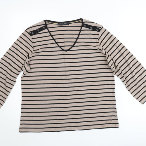 Just Elegance Women’s Beige Black Striped V-Neck 3/4 Sleeve Jumper Size 18