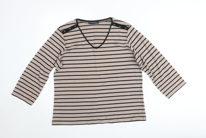Just Elegance Women’s Beige Black Striped V-Neck 3/4 Sleeve Jumper Size 18
