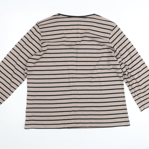Just Elegance Women’s Beige Black Striped V-Neck 3/4 Sleeve Jumper Size 18