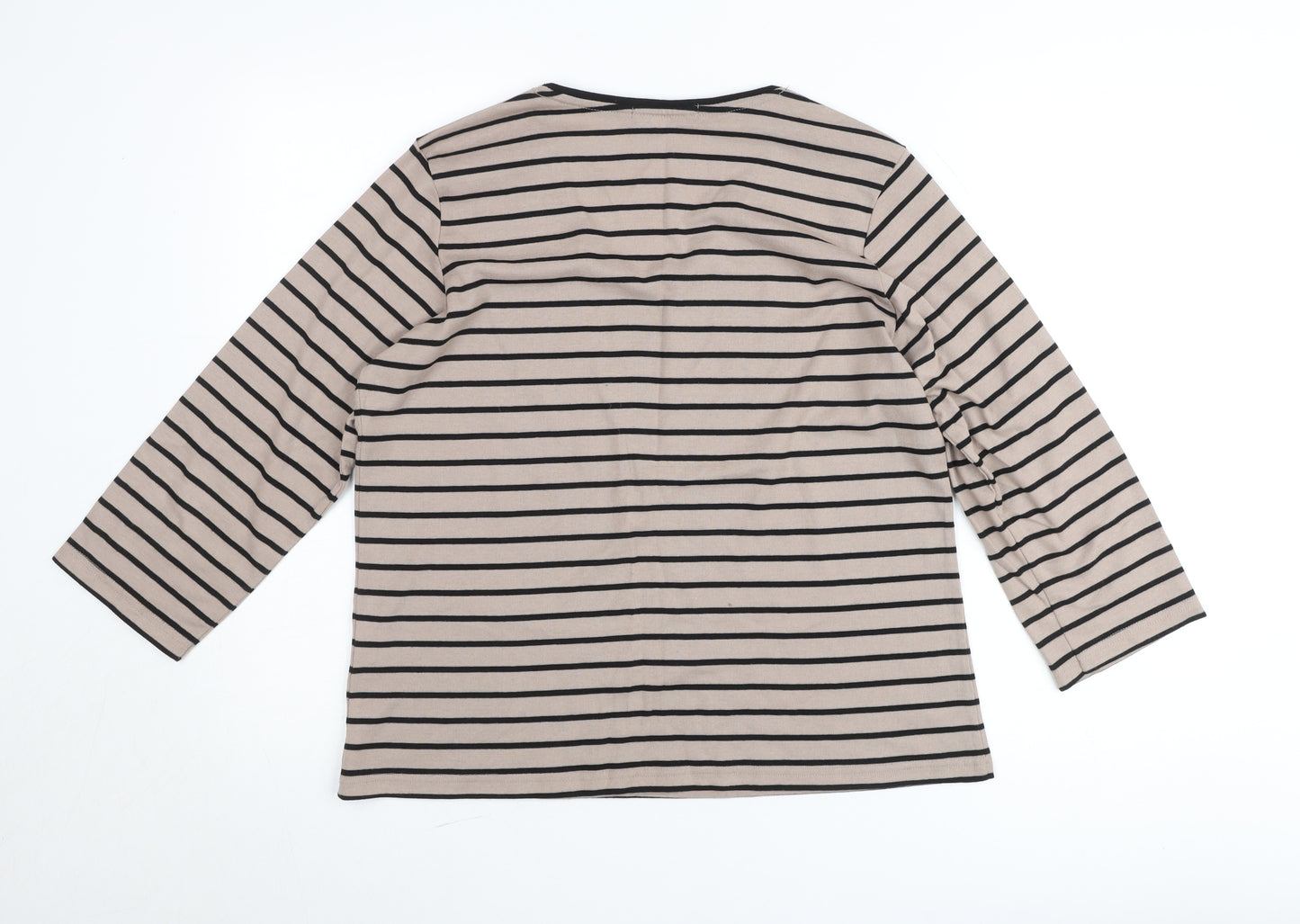 Just Elegance Women’s Beige Black Striped V-Neck 3/4 Sleeve Jumper Size 18