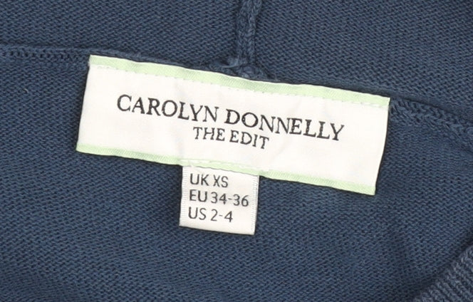 Carolyn Donnelly Women Blue Striped Pullover Hoodie XS Cotton