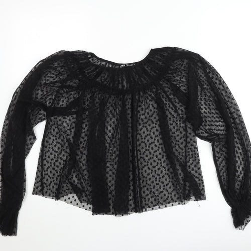 Zara Women Black Polka Dot Sheer Tunic Blouse Size 12