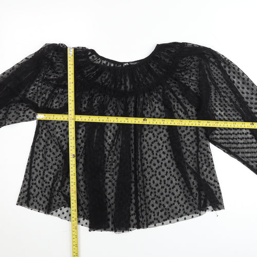 Zara Women Black Polka Dot Sheer Tunic Blouse Size 12