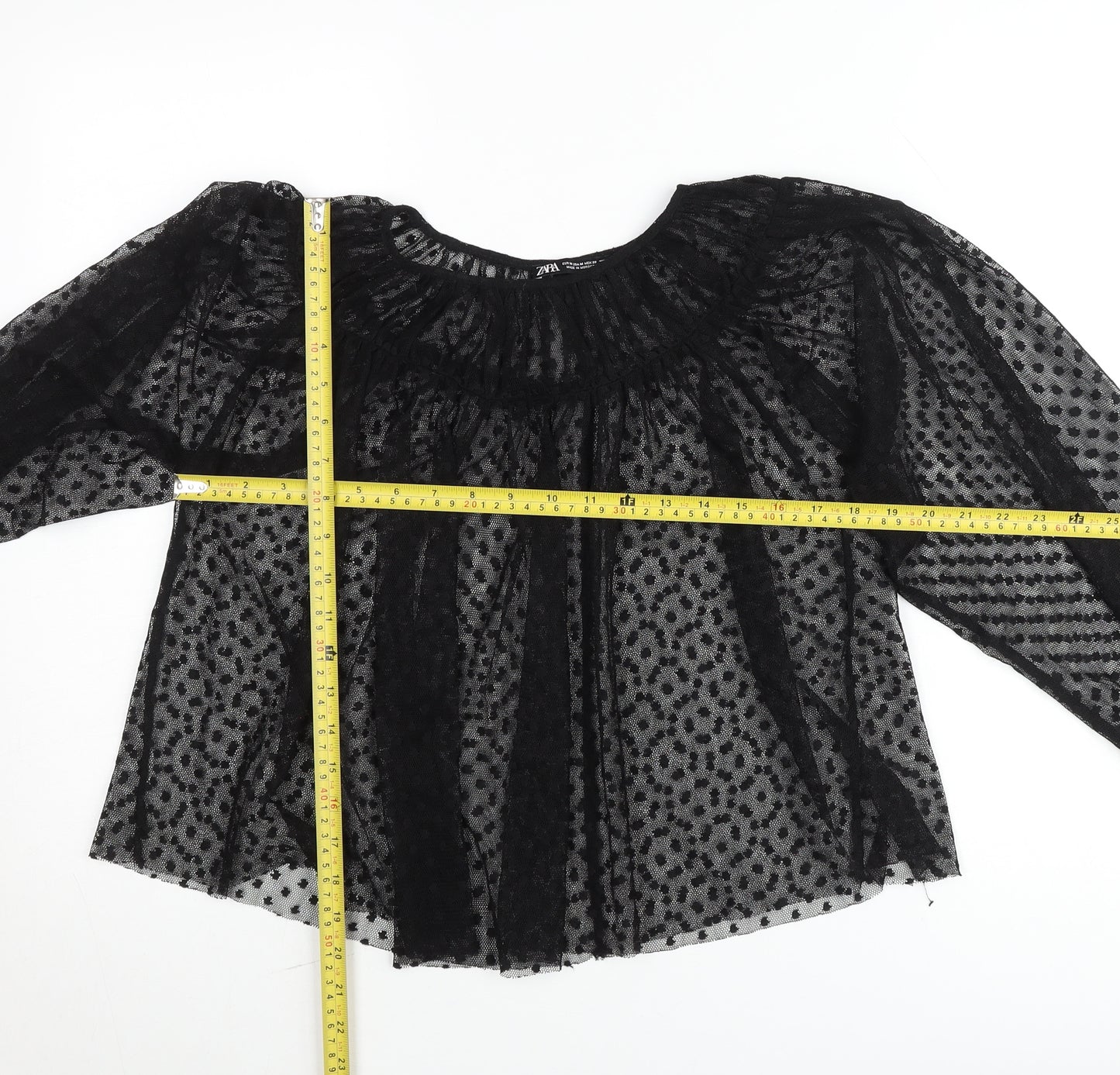 Zara Women Black Polka Dot Sheer Tunic Blouse Size 12