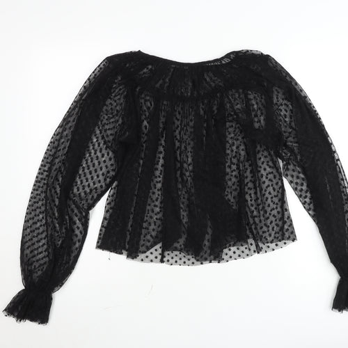 Zara Women Black Polka Dot Sheer Tunic Blouse Size 12