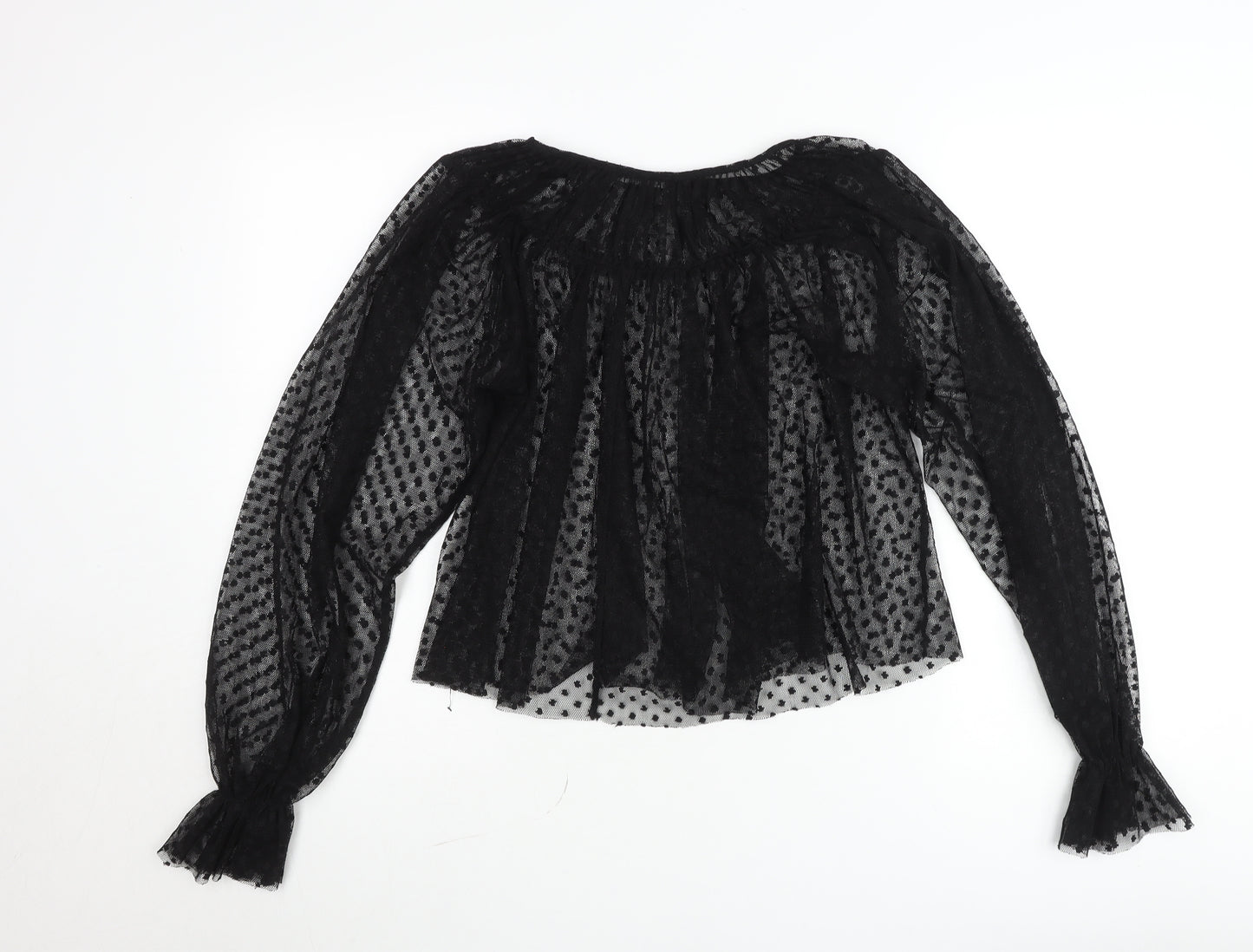 Zara Women Black Polka Dot Sheer Tunic Blouse Size 12