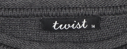 Twist Womens Grey Rhinestone Star Short Sleeve Pullover Jumper Size 14