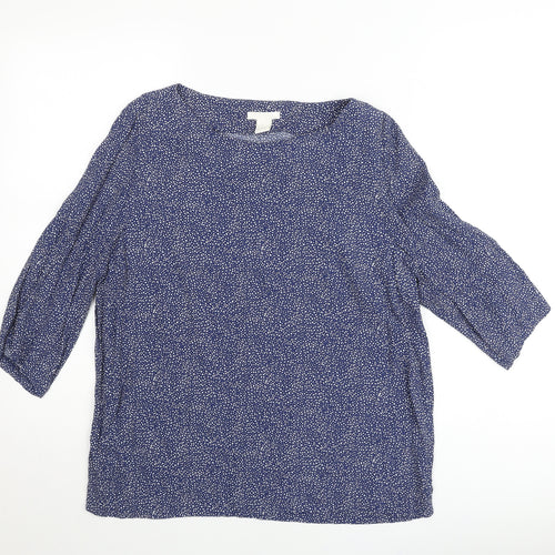 H&M Women Blue Polka Dot 3/4 Sleeve Viscose Blouse Size 8