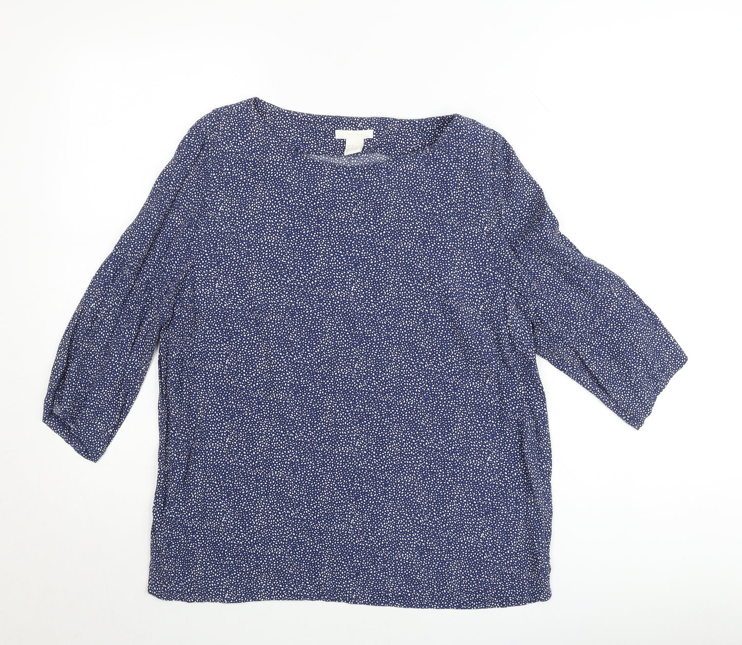 H&M Women Blue Polka Dot 3/4 Sleeve Viscose Blouse Size 8