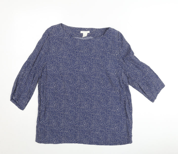 H&M Women Blue Polka Dot 3/4 Sleeve Viscose Blouse Size 8